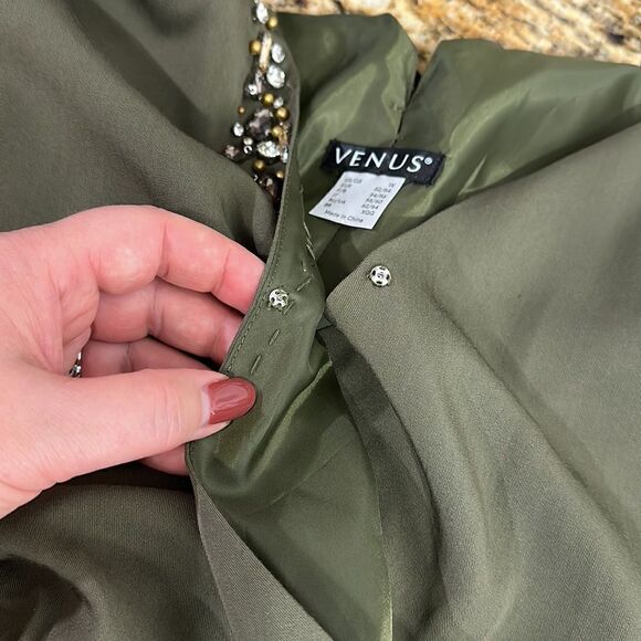 Venus Dark Green Halter Jewel Neck Tie Waist Jumpsuit Size 1X - Picture 9 of 13